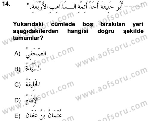 Arapça 4 Dersi 2017 - 2018 Yılı 3 Ders Sınav Soruları 14. Soru