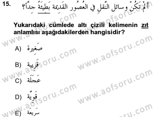 Arapça 4 Dersi 2017 - 2018 Yılı 3 Ders Sınav Soruları 15. Soru