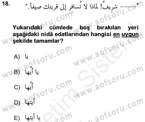 Arapça 4 Dersi 2017 - 2018 Yılı 3 Ders Sınav Soruları 18. Soru
