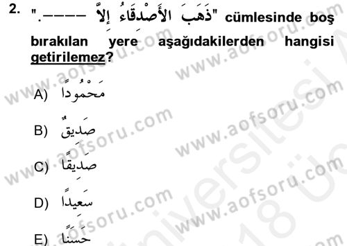 Arapça 4 Dersi 2017 - 2018 Yılı 3 Ders Sınav Soruları 2. Soru