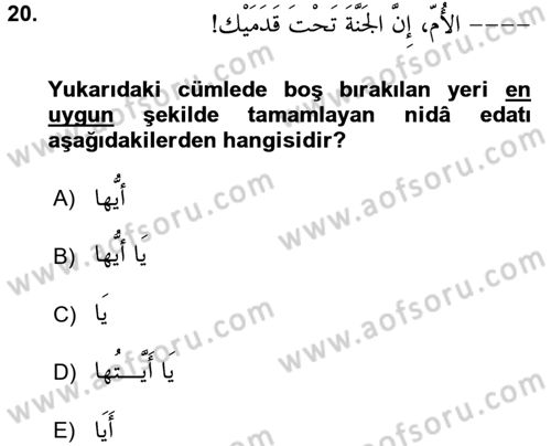 Arapça 4 Dersi 2017 - 2018 Yılı 3 Ders Sınav Soruları 20. Soru