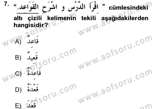 Arapça 4 Dersi 2017 - 2018 Yılı 3 Ders Sınav Soruları 7. Soru