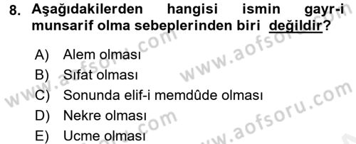 Arapça 4 Dersi 2017 - 2018 Yılı 3 Ders Sınav Soruları 8. Soru