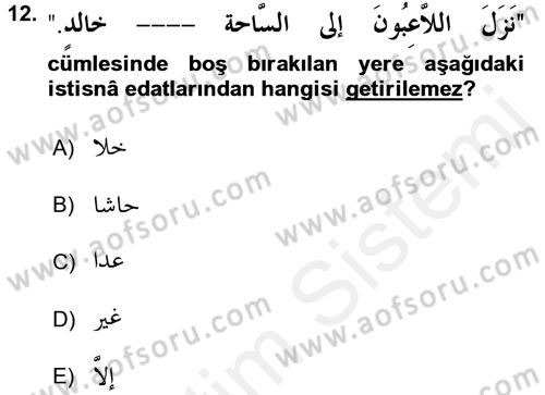 Arapça 4 Dersi 2017 - 2018 Yılı (Vize) Ara Sınav Soruları 12. Soru