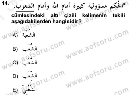 Arapça 4 Dersi 2017 - 2018 Yılı (Final) Dönem Sonu Sınav Soruları 14. Soru