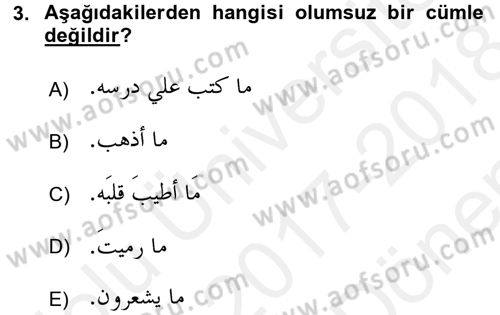 Arapça 4 Dersi 2017 - 2018 Yılı (Final) Dönem Sonu Sınav Soruları 3. Soru