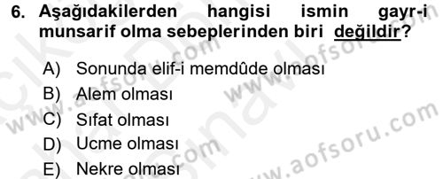 Arapça 4 Dersi 2017 - 2018 Yılı (Final) Dönem Sonu Sınav Soruları 6. Soru