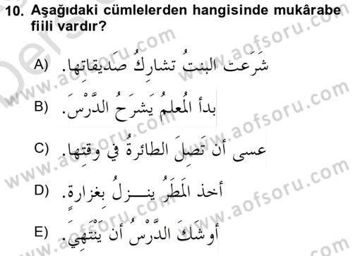 Arapça 4 Dersi 2018 - 2019 Yılı 3 Ders Sınav Soruları 10. Soru