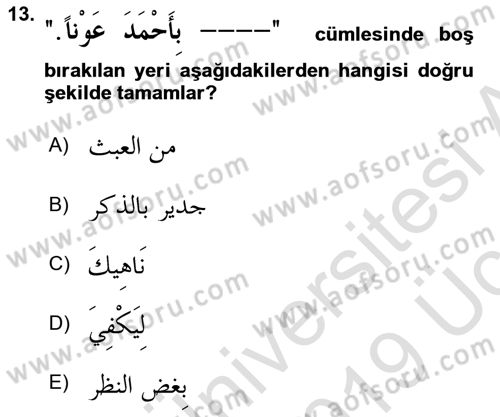 Arapça 4 Dersi 2018 - 2019 Yılı 3 Ders Sınav Soruları 13. Soru