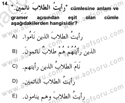 Arapça 4 Dersi 2018 - 2019 Yılı 3 Ders Sınav Soruları 14. Soru
