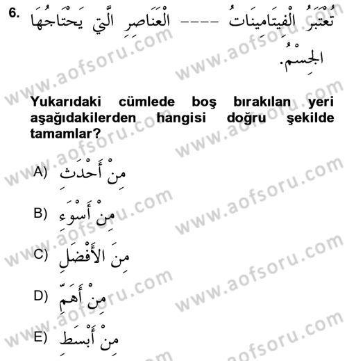 Arapça 4 Dersi 2018 - 2019 Yılı 3 Ders Sınav Soruları 6. Soru