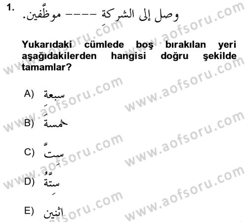 Arapça 4 Dersi 2018 - 2019 Yılı (Vize) Ara Sınav Soruları 1. Soru