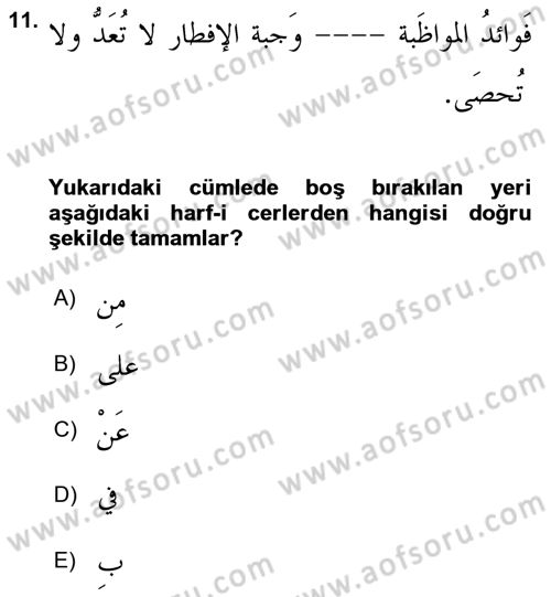 Arapça 4 Dersi 2018 - 2019 Yılı (Vize) Ara Sınav Soruları 11. Soru