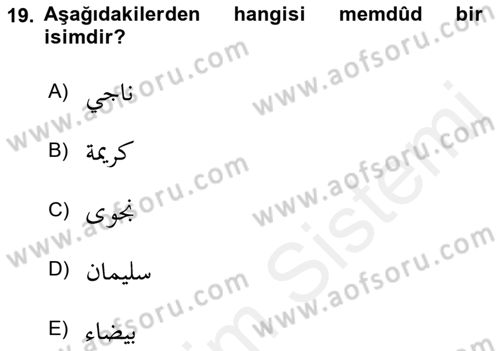 Arapça 4 Dersi 2018 - 2019 Yılı (Vize) Ara Sınav Soruları 19. Soru