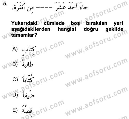 Arapça 4 Dersi 2018 - 2019 Yılı (Vize) Ara Sınav Soruları 5. Soru