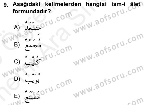 Arapça 4 Dersi 2018 - 2019 Yılı (Vize) Ara Sınav Soruları 9. Soru