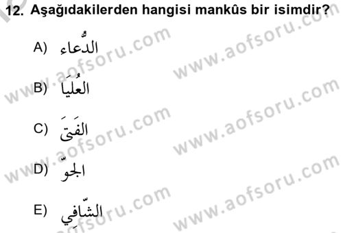 Arapça 4 Dersi 2018 - 2019 Yılı Yaz Okulu Sınav Soruları 12. Soru