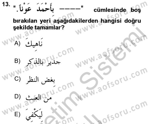 Arapça 4 Dersi 2018 - 2019 Yılı Yaz Okulu Sınav Soruları 13. Soru