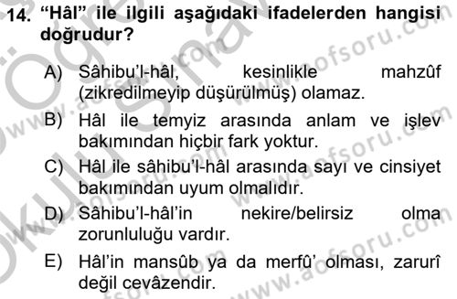 Arapça 4 Dersi 2018 - 2019 Yılı Yaz Okulu Sınav Soruları 14. Soru