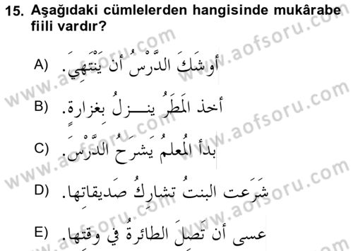 Arapça 4 Dersi 2018 - 2019 Yılı Yaz Okulu Sınav Soruları 15. Soru