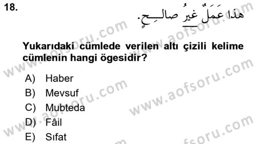 Arapça 4 Dersi 2018 - 2019 Yılı Yaz Okulu Sınav Soruları 18. Soru