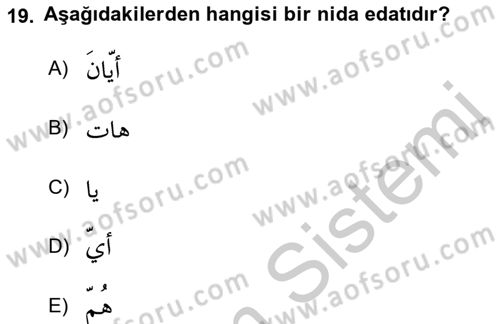 Arapça 4 Dersi 2018 - 2019 Yılı Yaz Okulu Sınav Soruları 19. Soru