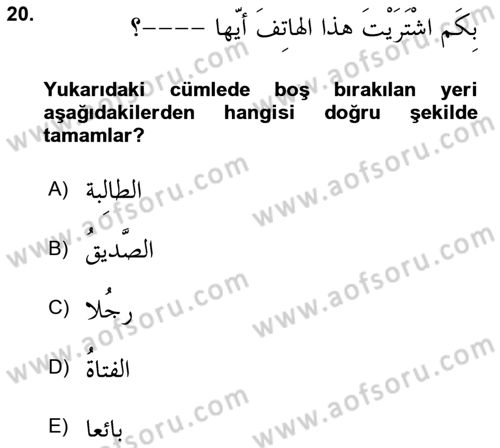 Arapça 4 Dersi 2018 - 2019 Yılı Yaz Okulu Sınav Soruları 20. Soru