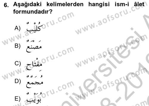 Arapça 4 Dersi 2018 - 2019 Yılı Yaz Okulu Sınav Soruları 6. Soru