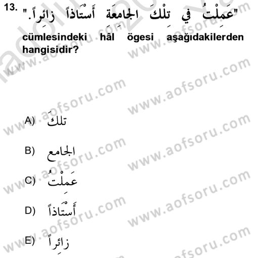 Arapça 4 Dersi 2020 - 2021 Yılı Yaz Okulu Sınav Soruları 13. Soru