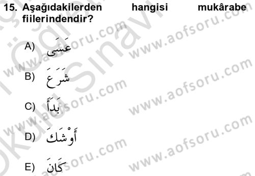 Arapça 4 Dersi 2020 - 2021 Yılı Yaz Okulu Sınav Soruları 15. Soru
