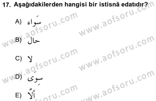 Arapça 4 Dersi 2020 - 2021 Yılı Yaz Okulu Sınav Soruları 17. Soru