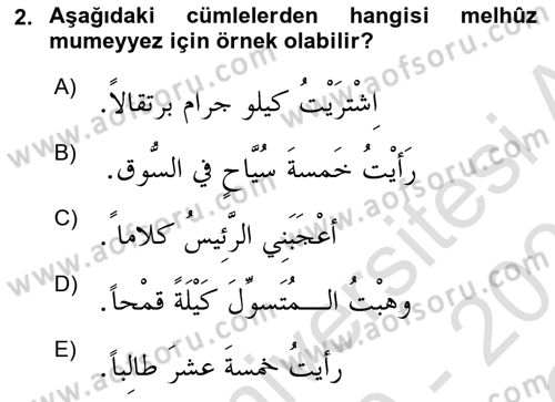 Arapça 4 Dersi 2020 - 2021 Yılı Yaz Okulu Sınav Soruları 2. Soru