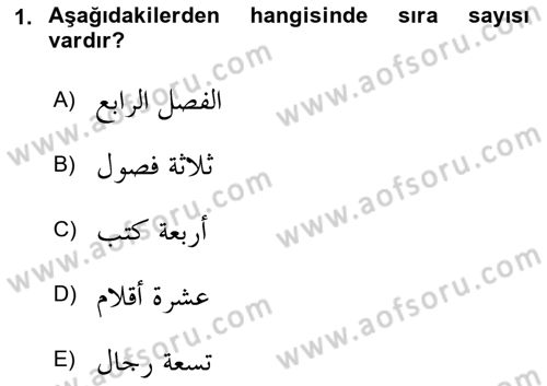 Arapça 4 Dersi 2021 - 2022 Yılı (Vize) Ara Sınav Soruları 1. Soru