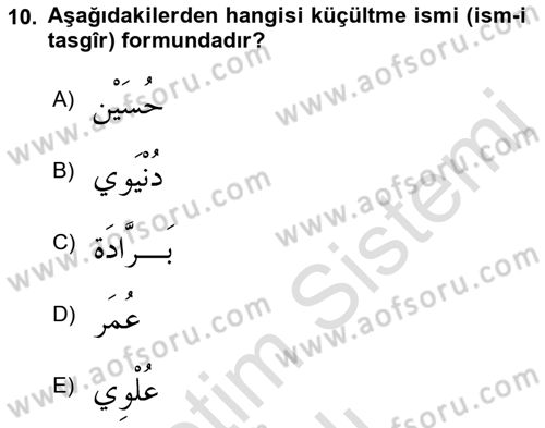 Arapça 4 Dersi 2021 - 2022 Yılı (Vize) Ara Sınav Soruları 10. Soru