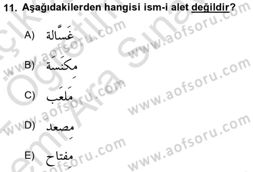 Arapça 4 Dersi 2021 - 2022 Yılı (Vize) Ara Sınav Soruları 11. Soru