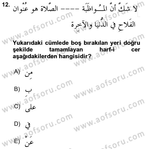 Arapça 4 Dersi 2021 - 2022 Yılı (Vize) Ara Sınav Soruları 12. Soru