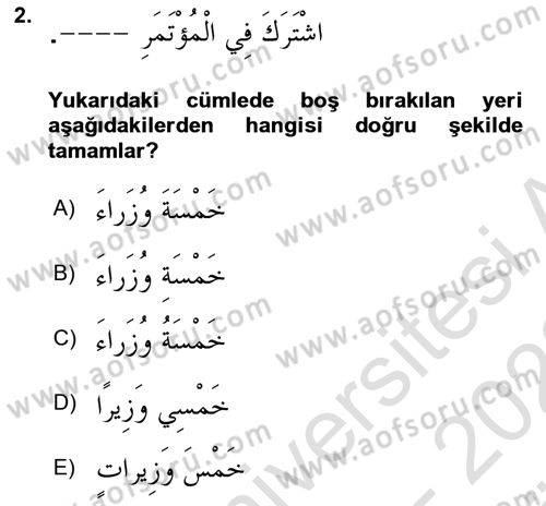 Arapça 4 Dersi 2021 - 2022 Yılı (Vize) Ara Sınav Soruları 2. Soru