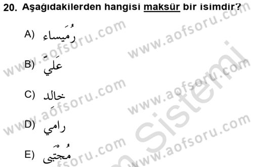 Arapça 4 Dersi 2021 - 2022 Yılı (Vize) Ara Sınav Soruları 20. Soru