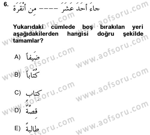 Arapça 4 Dersi 2021 - 2022 Yılı (Vize) Ara Sınav Soruları 6. Soru