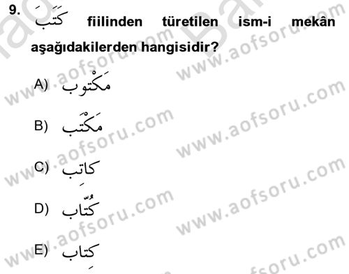 Arapça 4 Dersi 2021 - 2022 Yılı (Vize) Ara Sınav Soruları 9. Soru