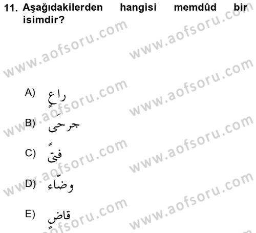 Arapça 4 Dersi 2021 - 2022 Yılı Yaz Okulu Sınav Soruları 11. Soru