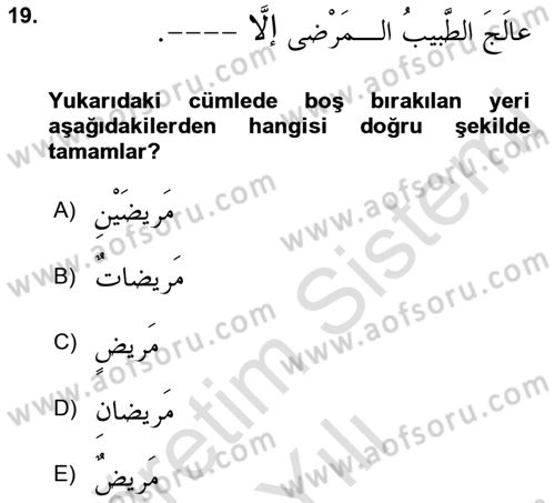 Arapça 4 Dersi 2021 - 2022 Yılı Yaz Okulu Sınavı 19. Soru