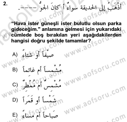 Arapça 4 Dersi 2021 - 2022 Yılı Yaz Okulu Sınav Soruları 2. Soru
