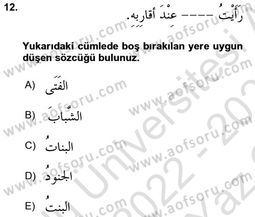Arapça 4 Dersi 2022 - 2023 Yılı Yaz Okulu Sınav Soruları 12. Soru