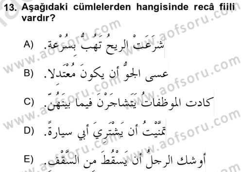 Arapça 4 Dersi 2022 - 2023 Yılı Yaz Okulu Sınav Soruları 13. Soru