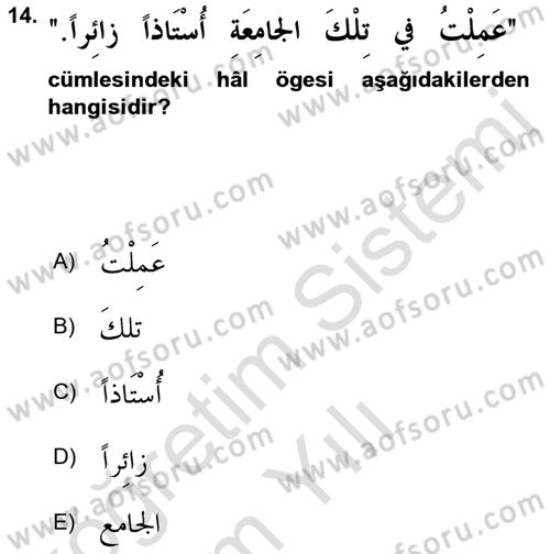 Arapça 4 Dersi 2022 - 2023 Yılı Yaz Okulu Sınav Soruları 14. Soru
