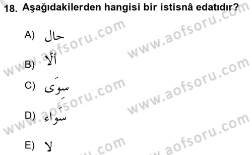 Arapça 4 Dersi 2022 - 2023 Yılı Yaz Okulu Sınav Soruları 18. Soru