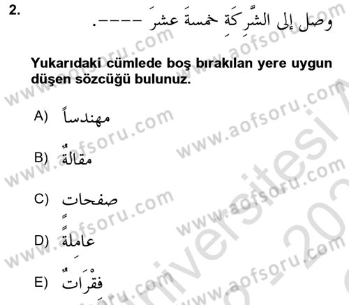 Arapça 4 Dersi 2022 - 2023 Yılı Yaz Okulu Sınav Soruları 2. Soru
