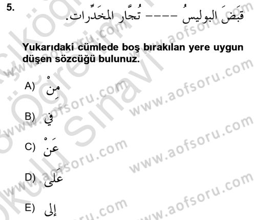 Arapça 4 Dersi 2022 - 2023 Yılı Yaz Okulu Sınav Soruları 5. Soru