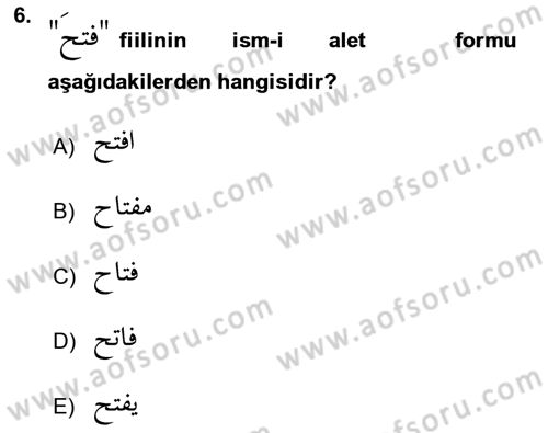 Arapça 4 Dersi 2022 - 2023 Yılı Yaz Okulu Sınav Soruları 6. Soru